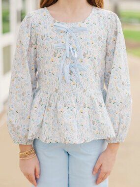 Shop the Mint Girls The Adeline Light Blue Ditsy Floral Blouse
